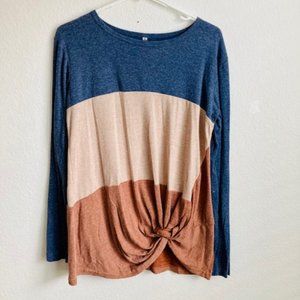 Women's Casual Long Sleeve T-Shirt Tops Twist Knot Front Tunics